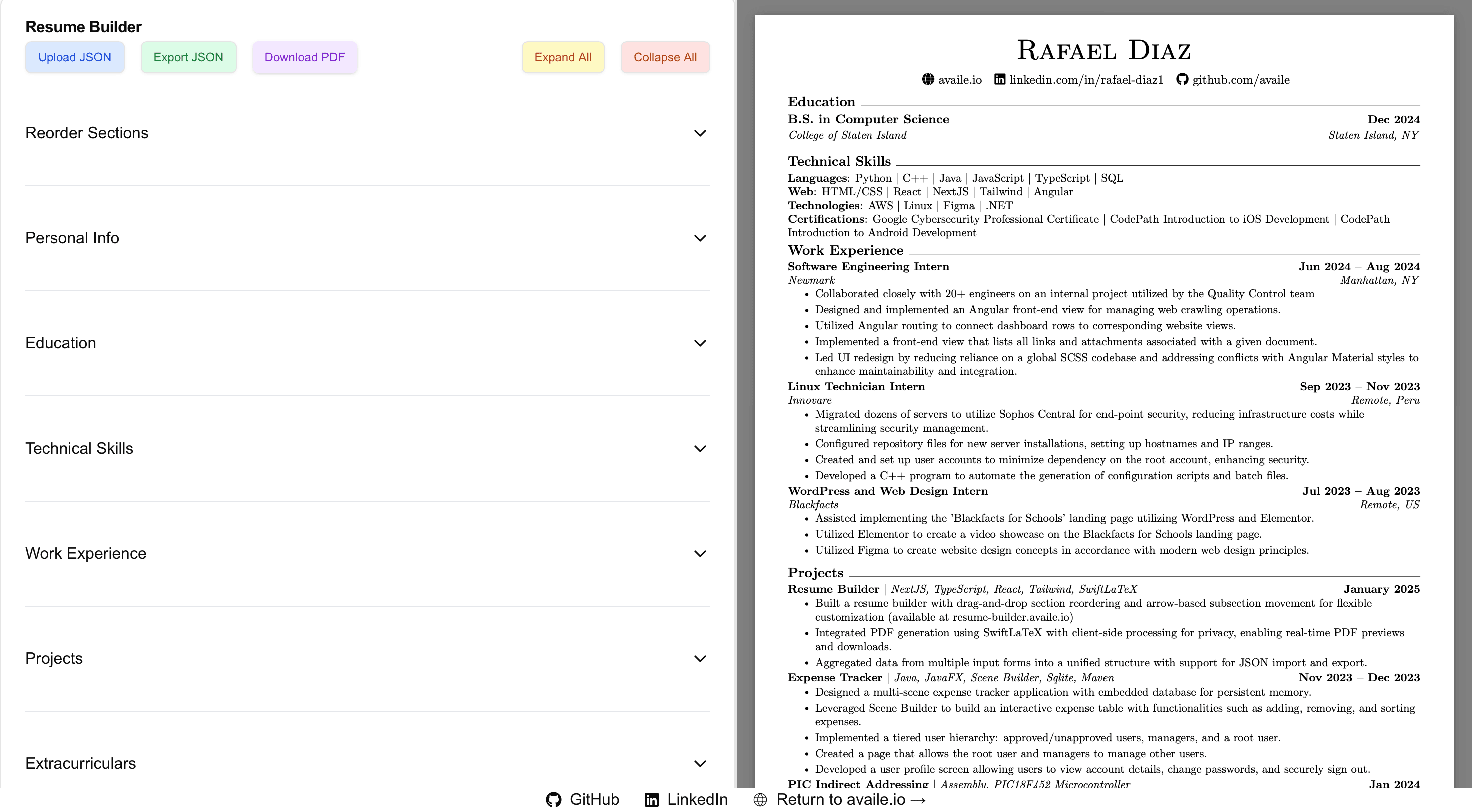 Screenshot of Resume Builder.